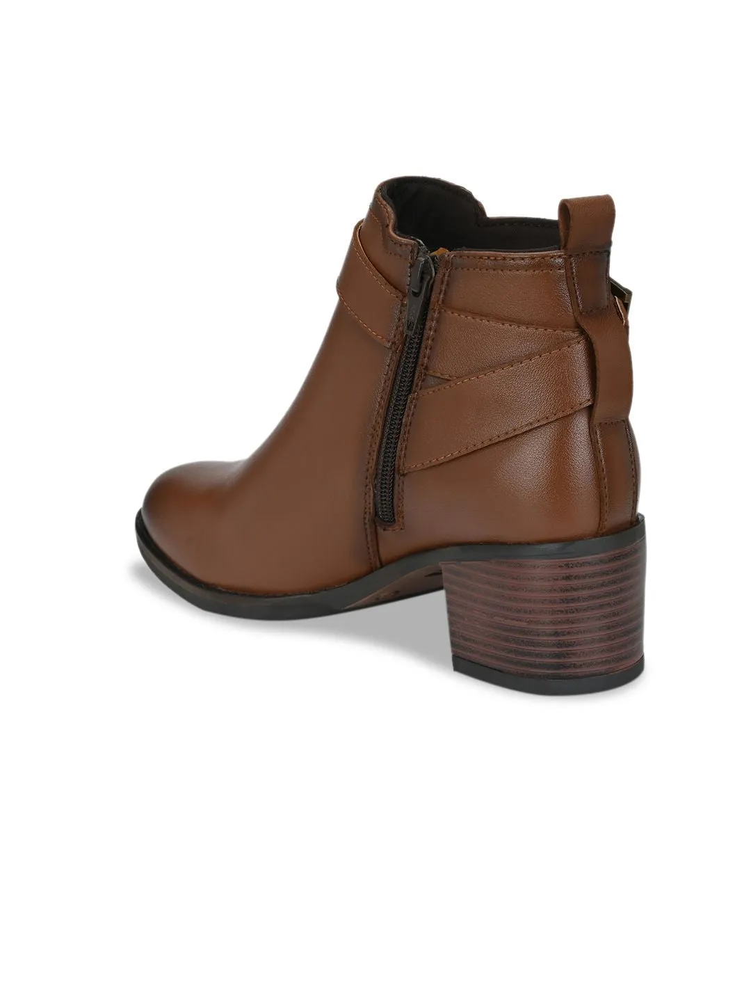 Delize Women Brown Solid Mid-Top Chelsea Heeled Boots