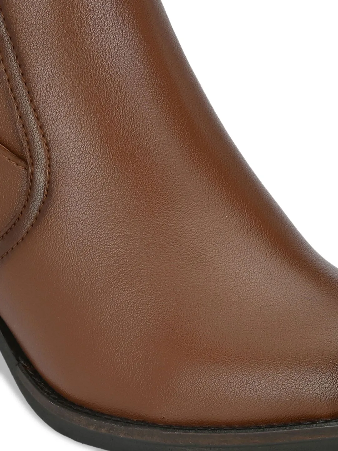 Delize Women Brown Solid Mid-Top Chelsea Heeled Boots