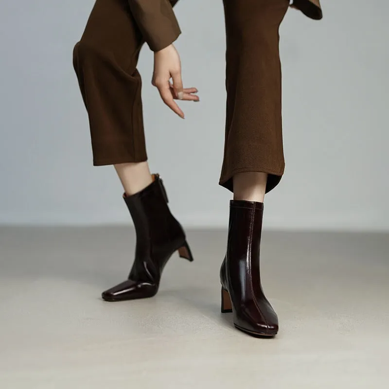 Elegant Ankle Boots 60mm Heeled Back Zipper Slimming Boots in Black/Brown/Suede Brown