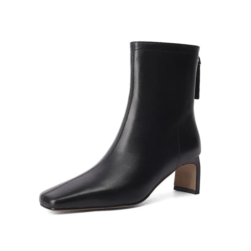Elegant Ankle Boots 60mm Heeled Back Zipper Slimming Boots in Black/Brown/Suede Brown