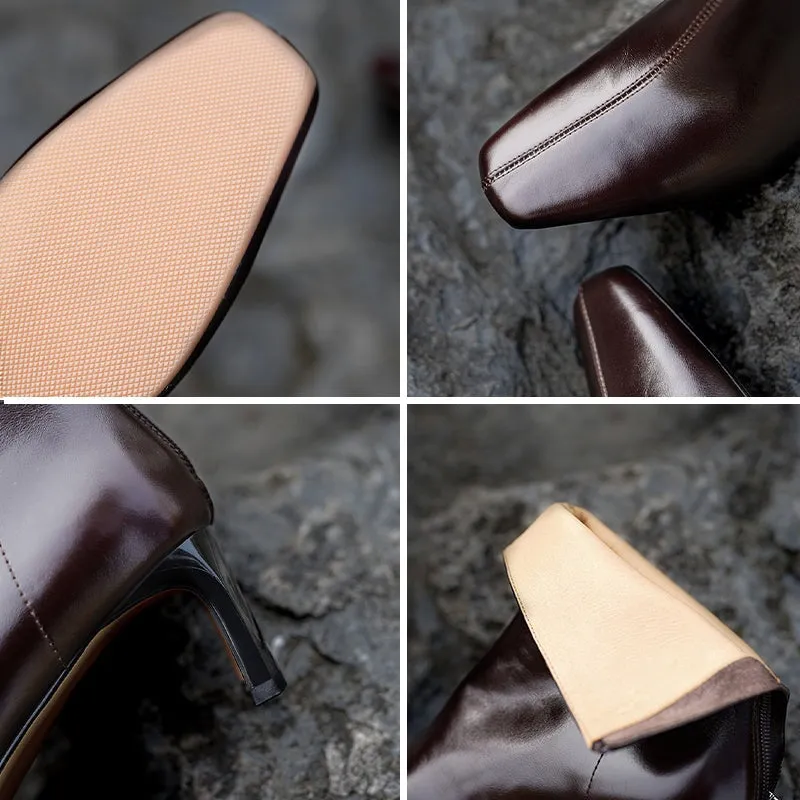 Elegant Ankle Boots 60mm Heeled Back Zipper Slimming Boots in Black/Brown/Suede Brown