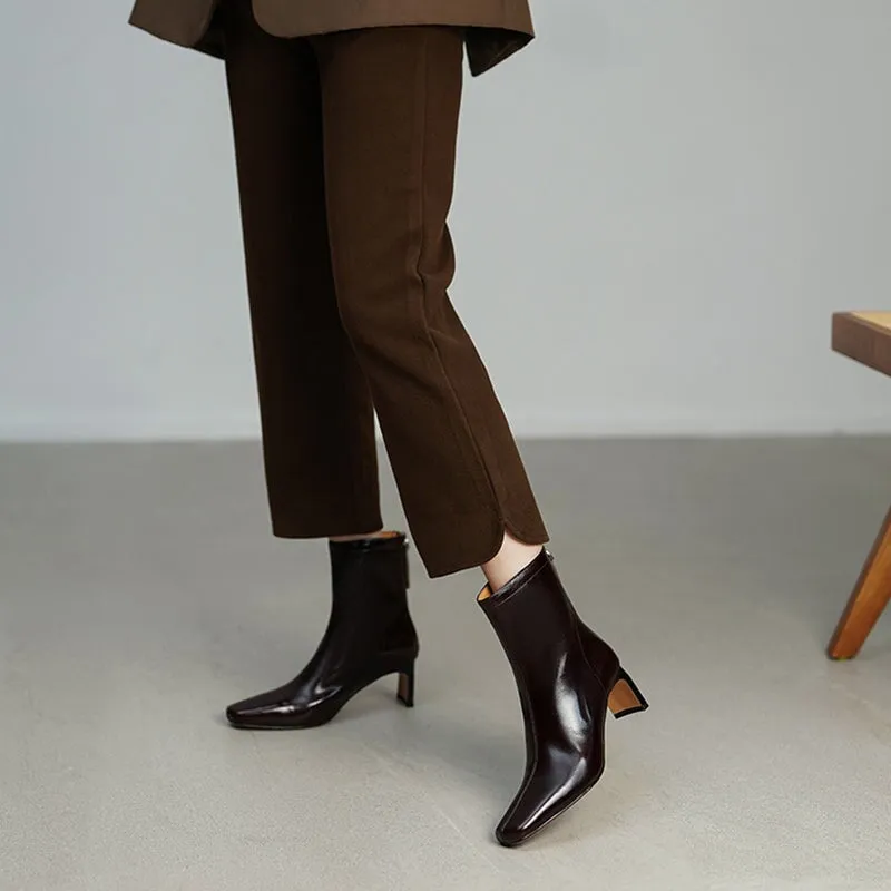 Elegant Ankle Boots 60mm Heeled Back Zipper Slimming Boots in Black/Brown/Suede Brown