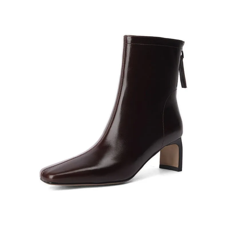 Elegant Ankle Boots 60mm Heeled Back Zipper Slimming Boots in Black/Brown/Suede Brown