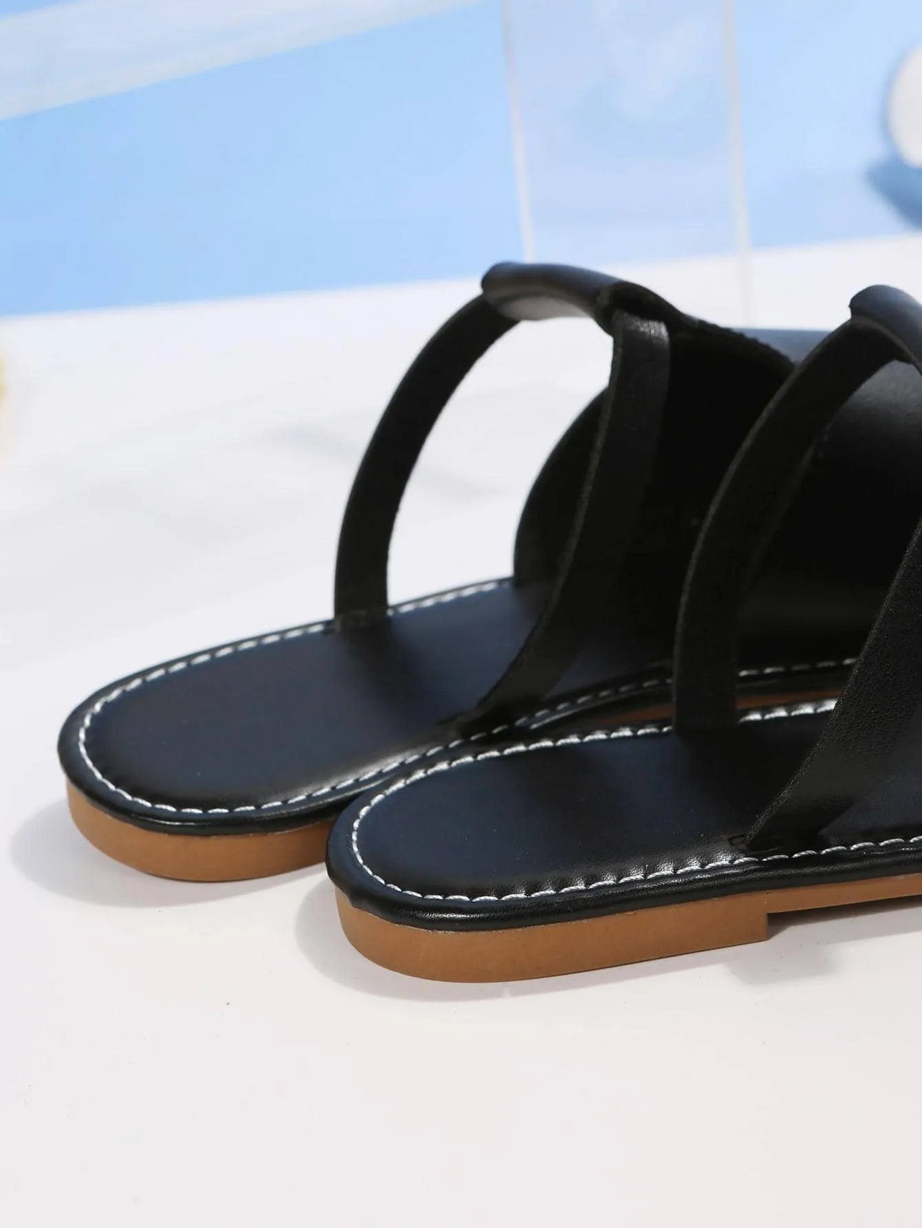 Elegant Black Sandals For Women, Minimalist Cut Out Slide Sandals