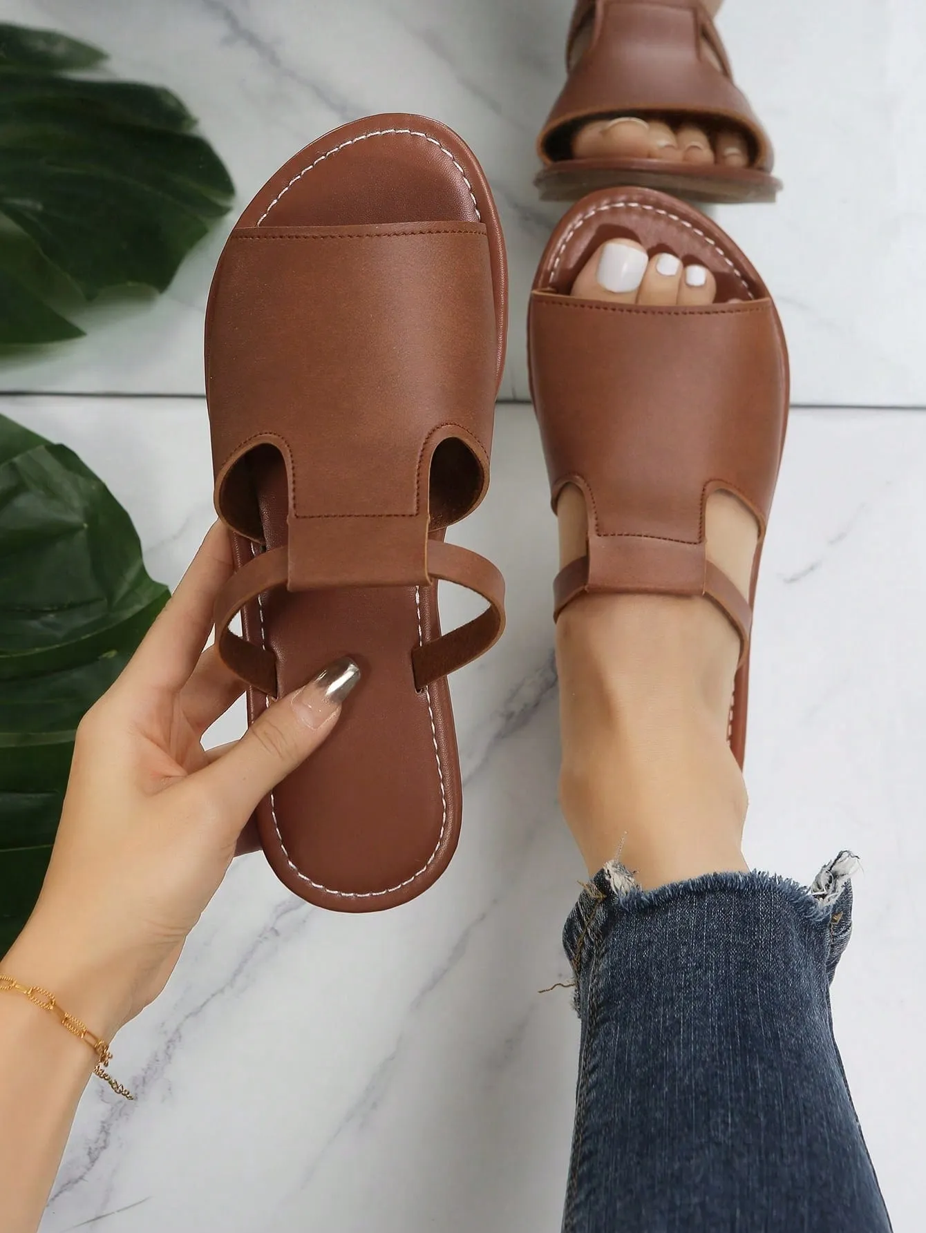 Elegant Black Sandals For Women, Minimalist Cut Out Slide Sandals