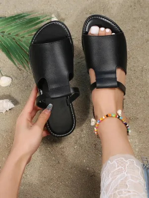 Elegant Black Sandals For Women, Minimalist Cut Out Slide Sandals