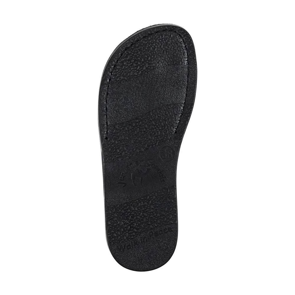 Ella - Leather Ankle Strap Flat Sandal | Black