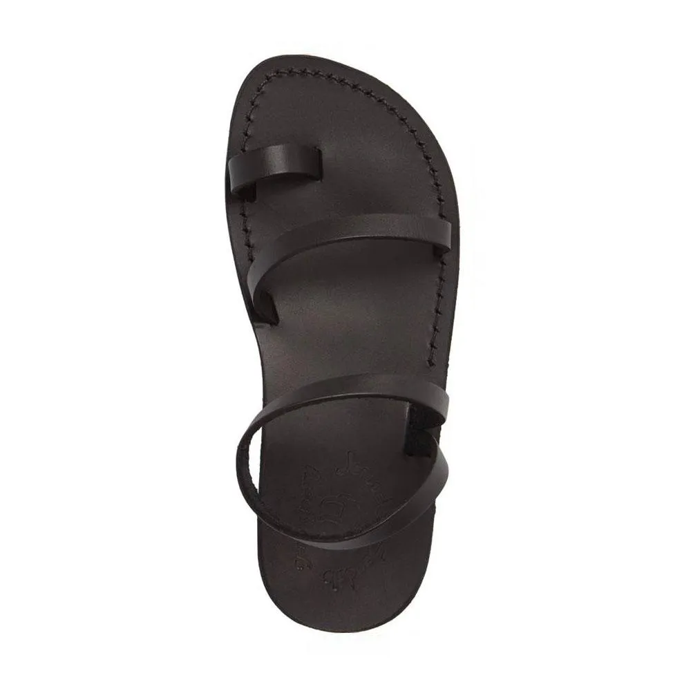 Ella - Leather Ankle Strap Flat Sandal | Black