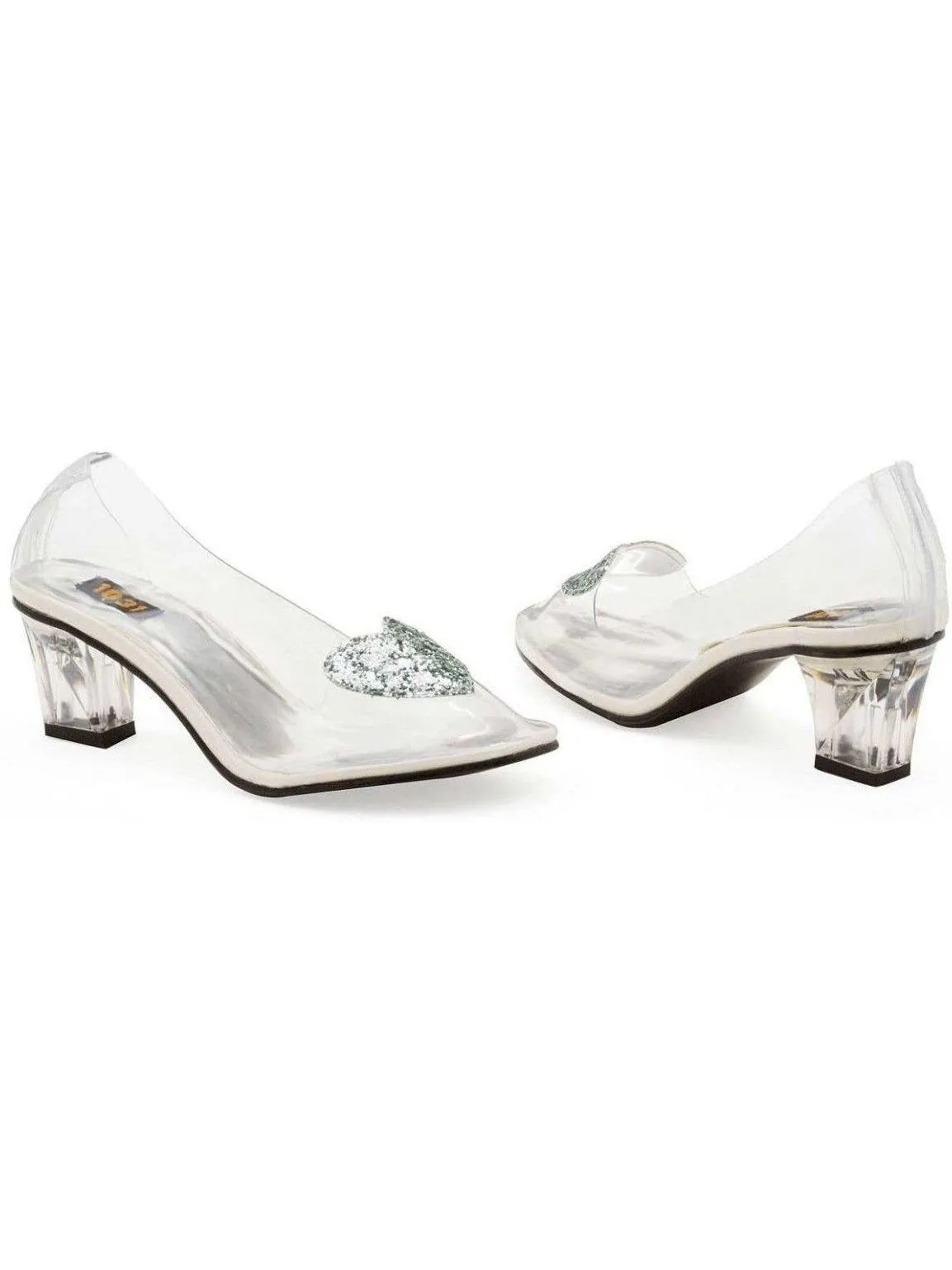 Ellie Shoes E-212-Ariel 2 Heel Clear Slipper with Silver Glitter Heart