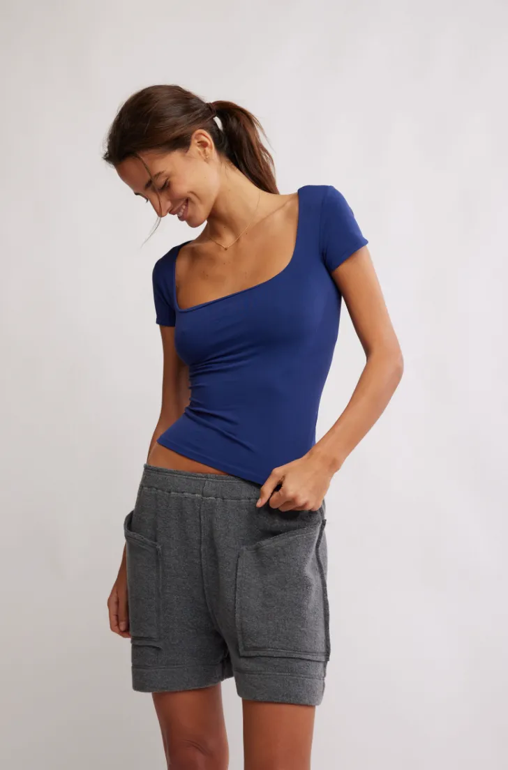 FREE PEOPLE CLEAN LINES BABY TEE IN INDIGO