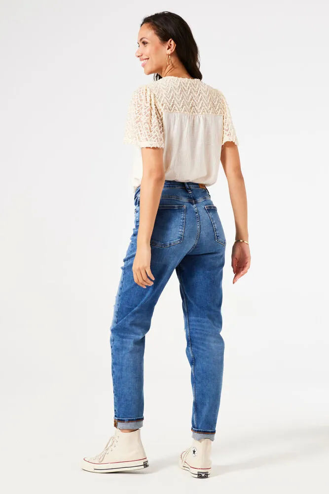 Garcia Off White Lace Sleeve Tee