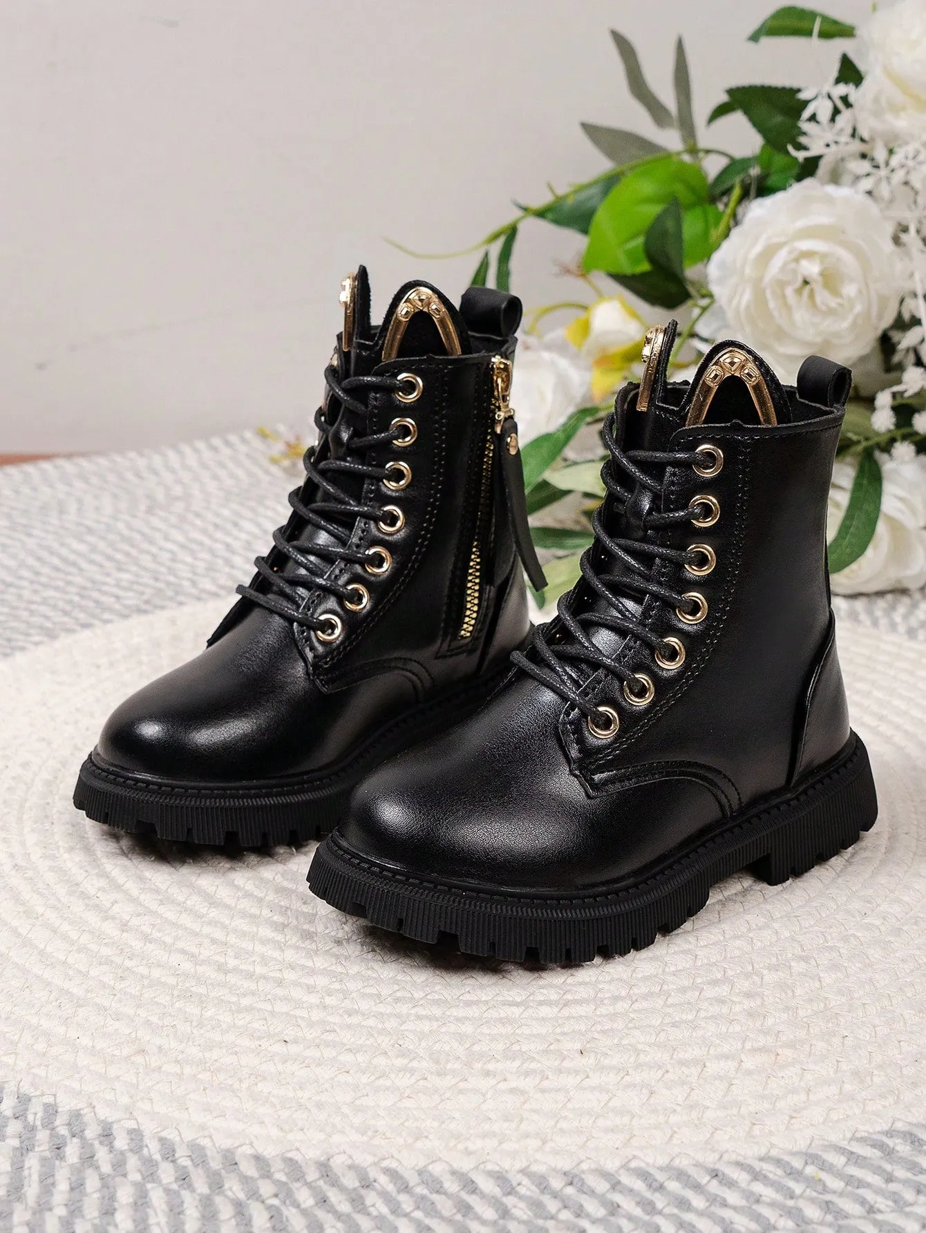 Girls Metal Decor Side Zipper Boots
