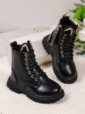 Girls Metal Decor Side Zipper Boots