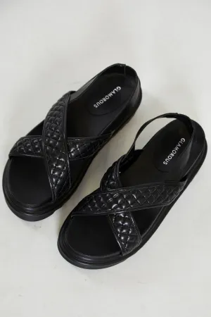 Glamorous Black Cross Strap Flatform Sandals