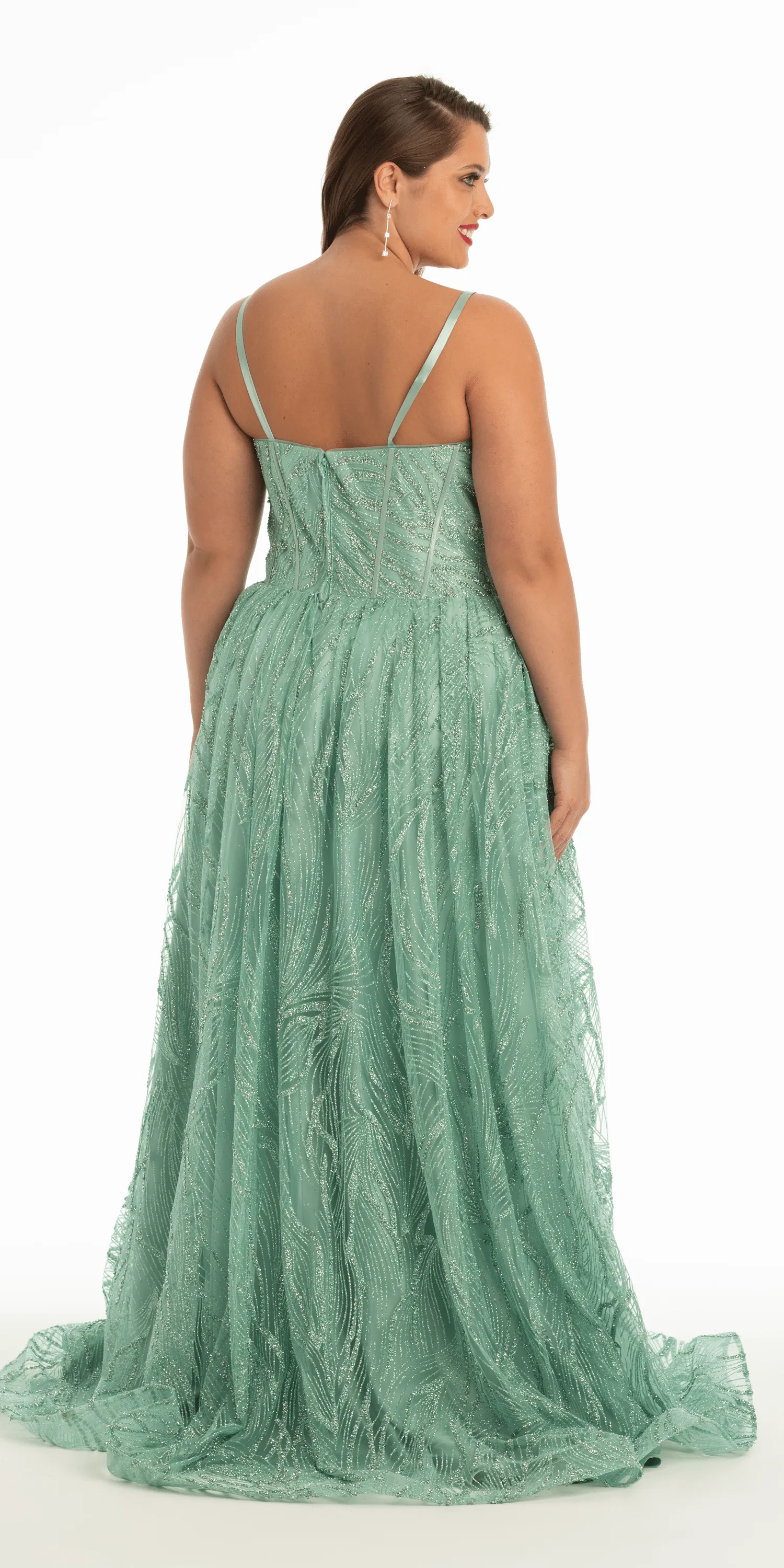 Glitter Sweetheart Corset A Line Dress with Side Slit