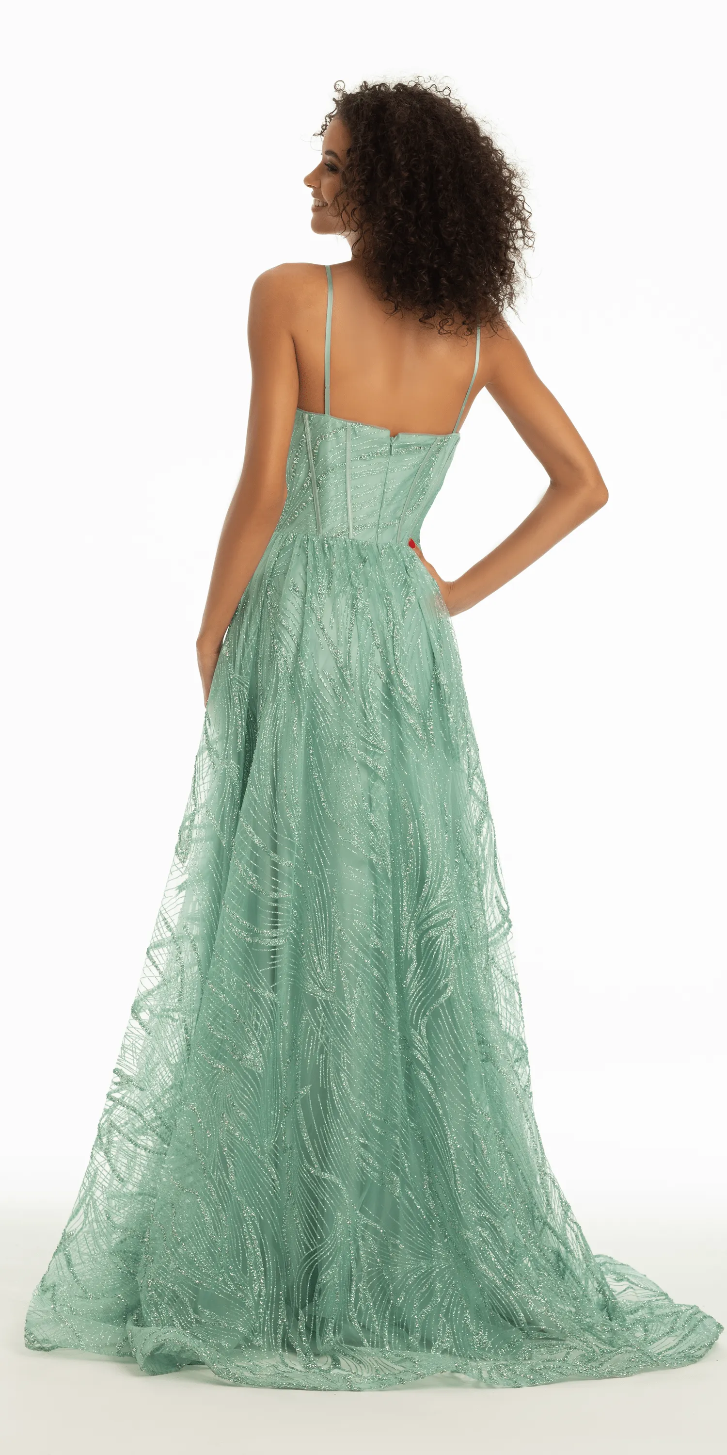 Glitter Sweetheart Corset A Line Dress with Side Slit