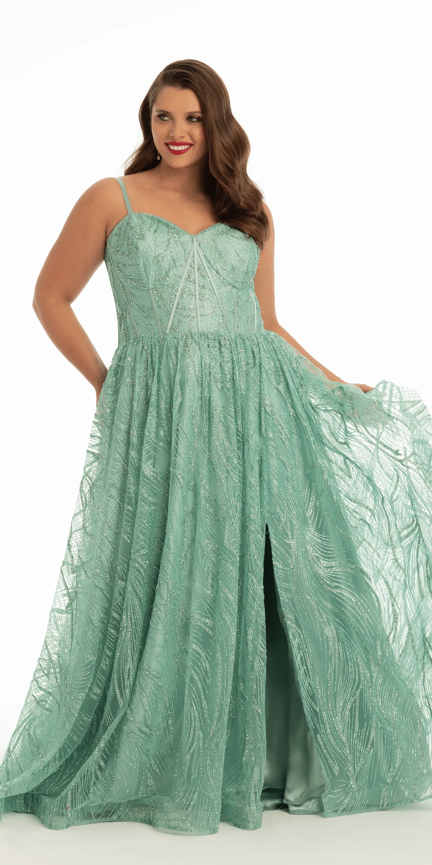 Glitter Sweetheart Corset A Line Dress with Side Slit