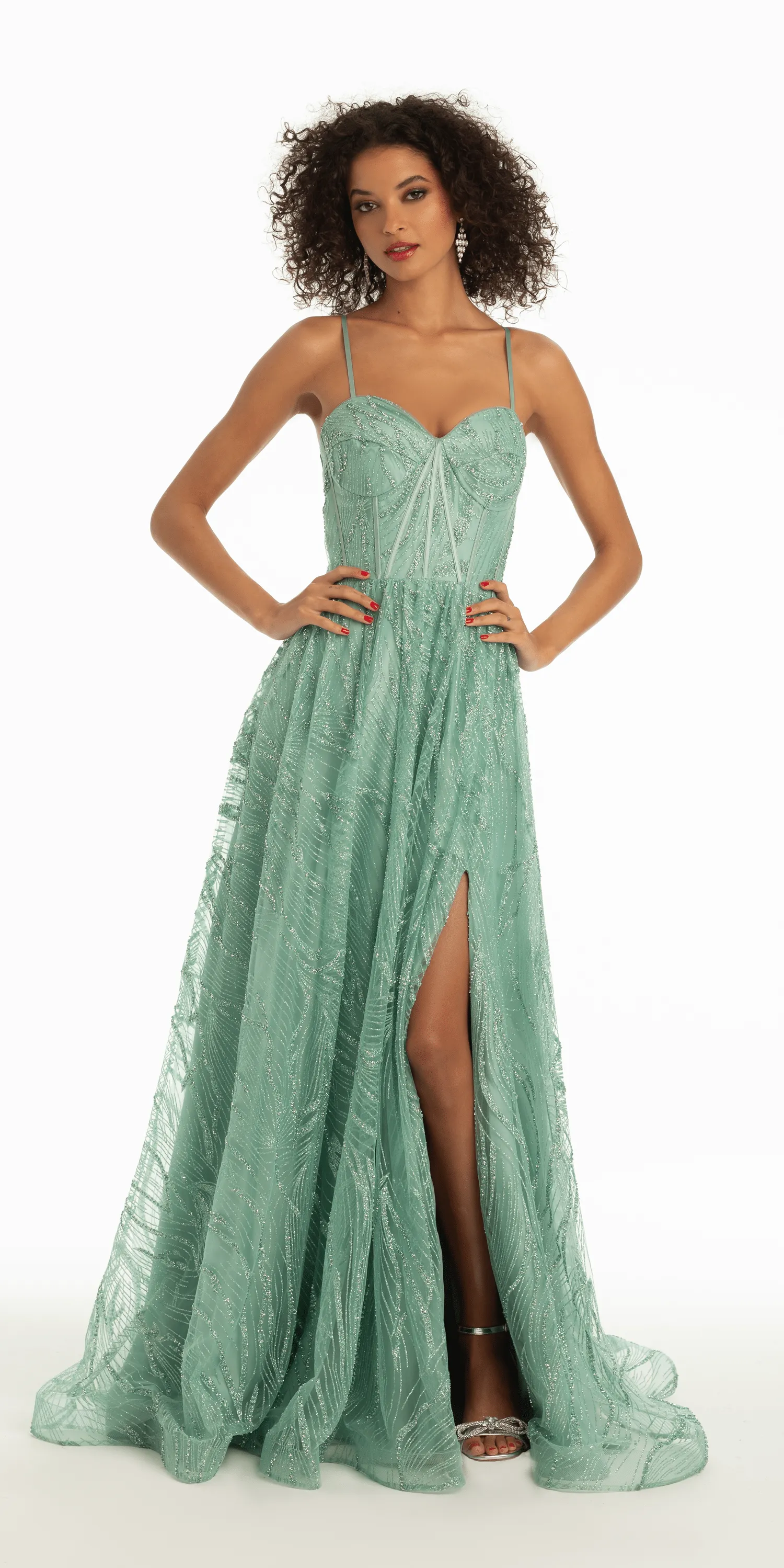 Glitter Sweetheart Corset A Line Dress with Side Slit