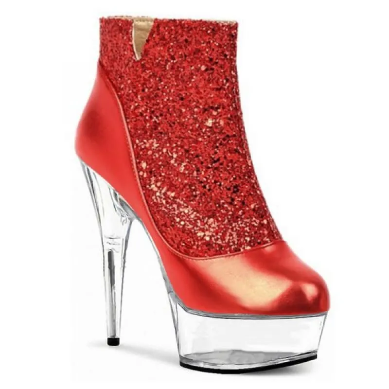 Glittered Round Toe High-heeled Platform Boots with Crystal Stiletto Heel