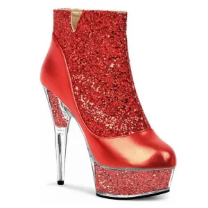 Glittered Round Toe High-heeled Platform Boots with Crystal Stiletto Heel