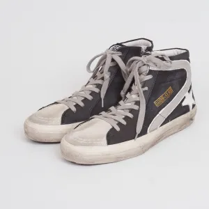 Golden Goose High Black Canvas Silver Slide Sneakers