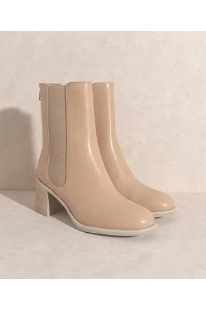 High Ankle Cream Heeled Boots