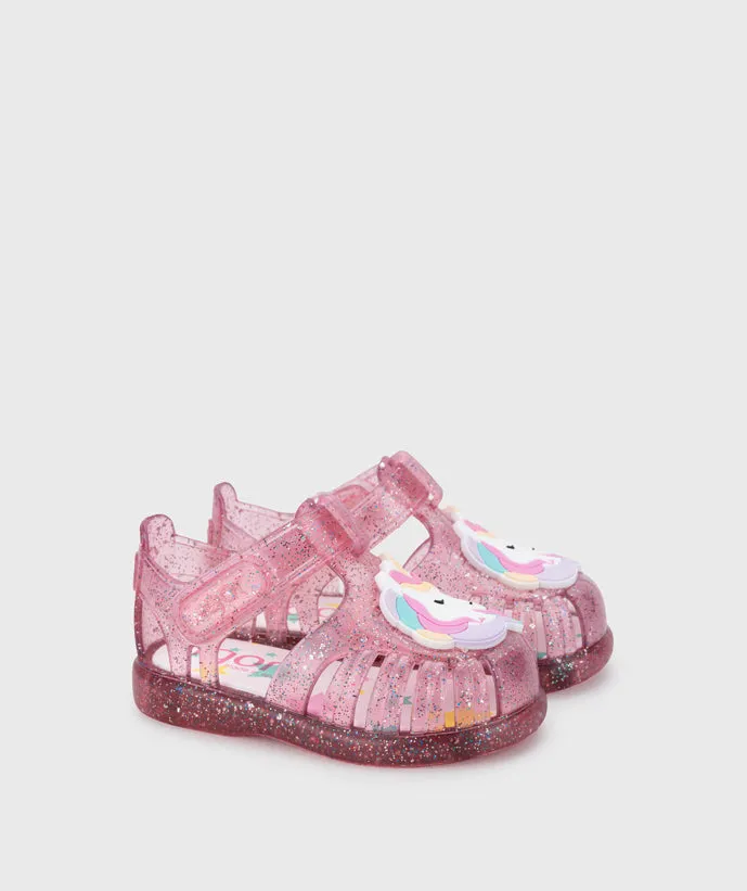 Igor Tobby Fuchsia Pink Clear Glitter Unicorn Jelly Sandals