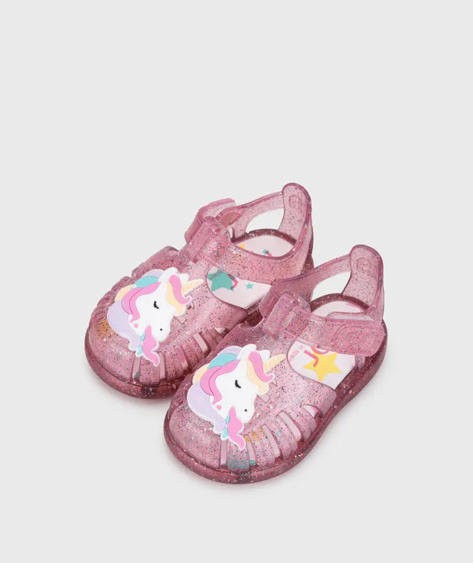 Igor Tobby Fuchsia Pink Clear Glitter Unicorn Jelly Sandals