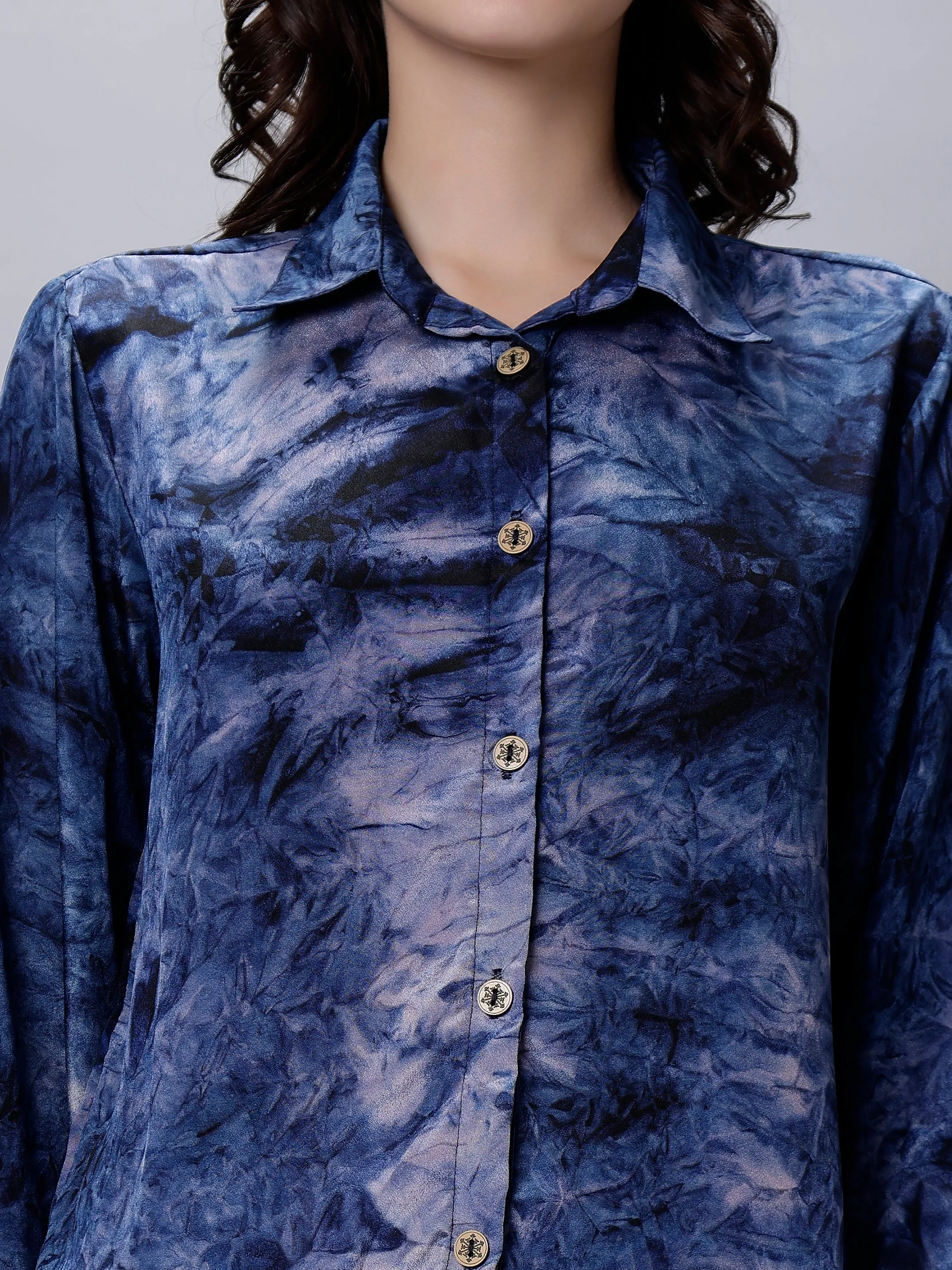 Indigo Blue Tie-Dye Printed Shirt
