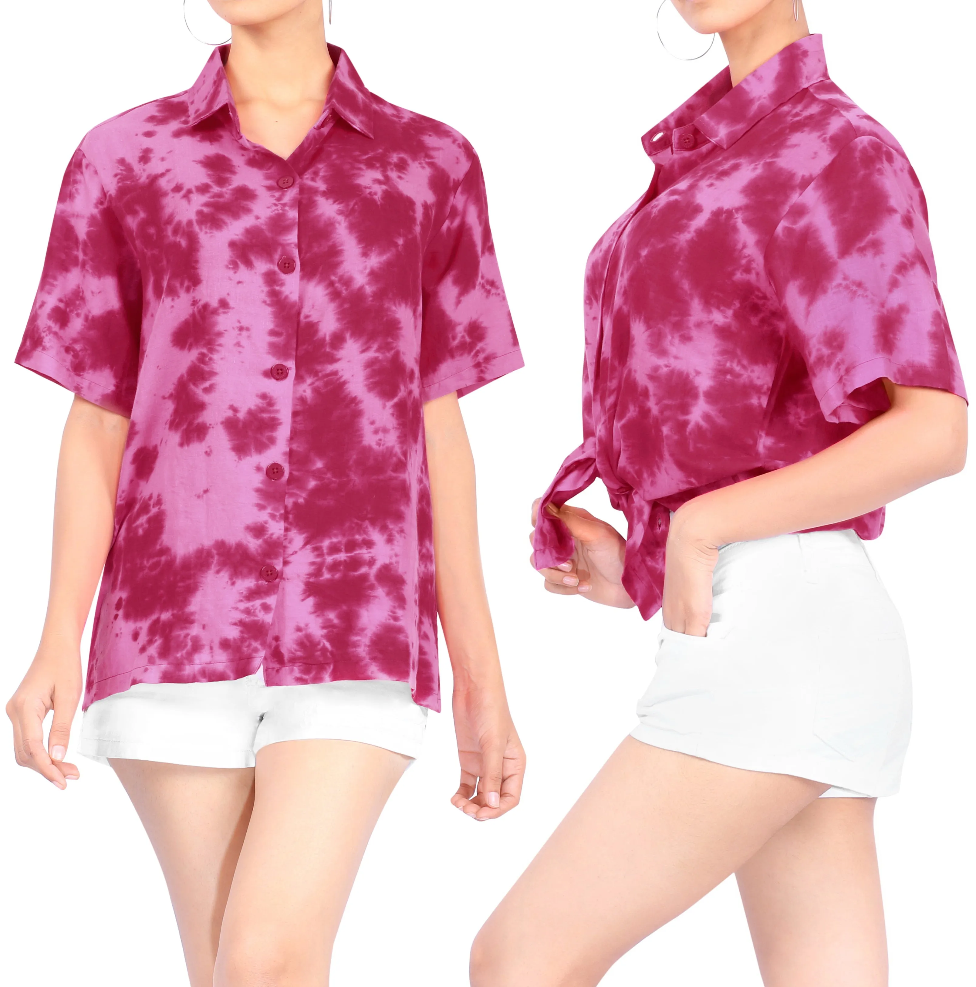La Leela Women's Cotton Pink Tie Dye Relaxed Everyday Casual Shirt