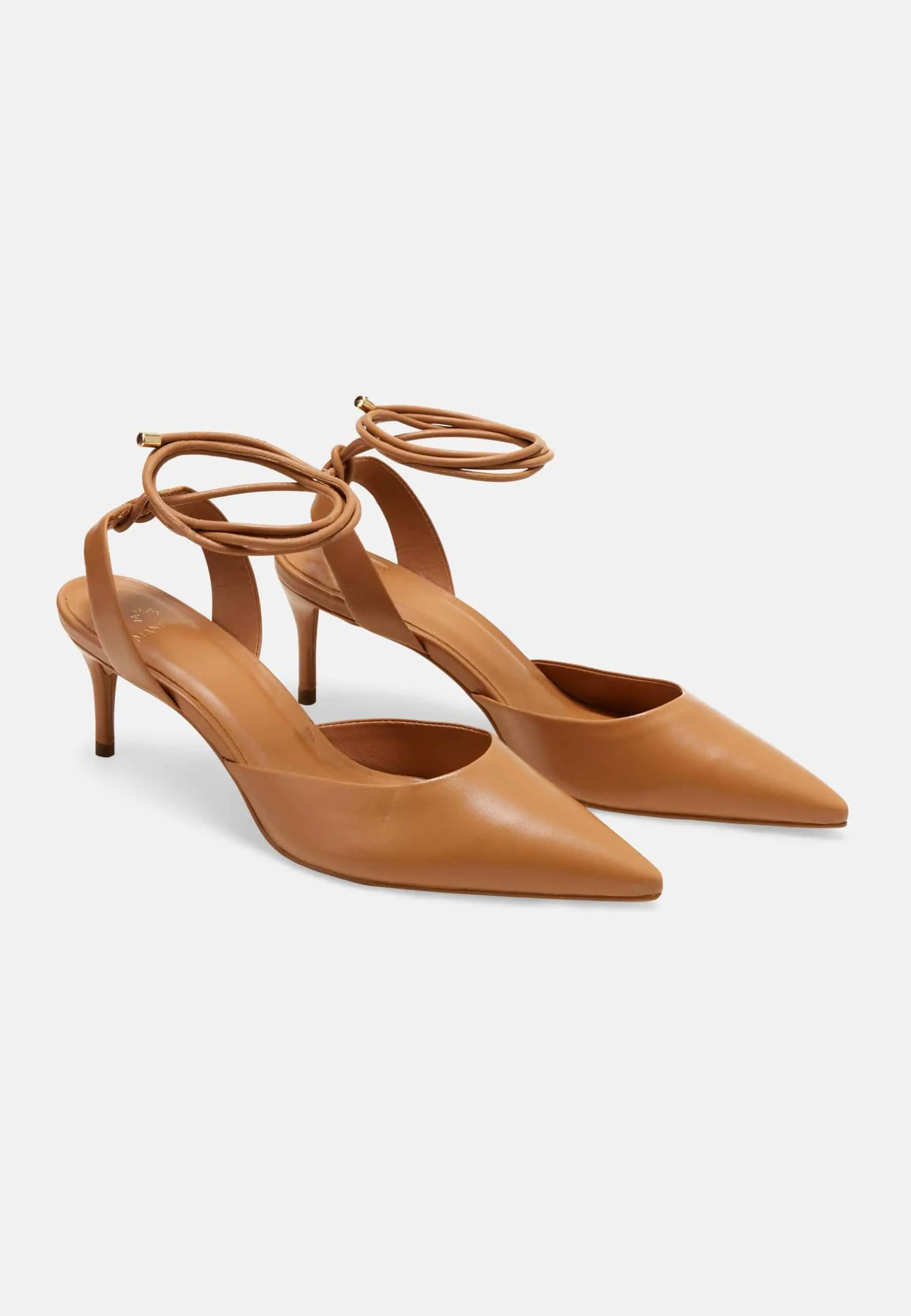 Ladies Brown Pointed Toe Slingback High Heel Sandals