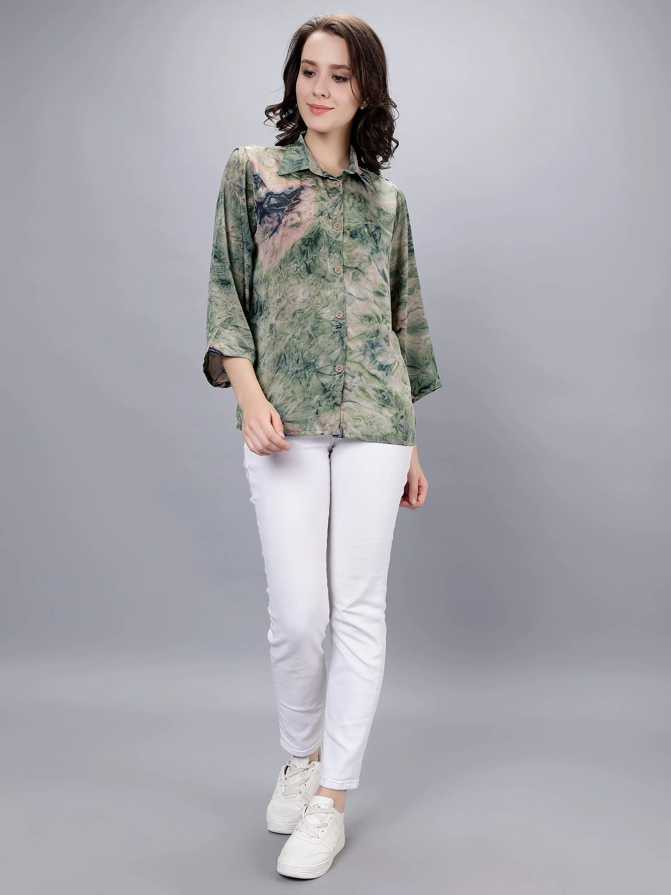 Leafy Green Tie-Dye Printed Shirt