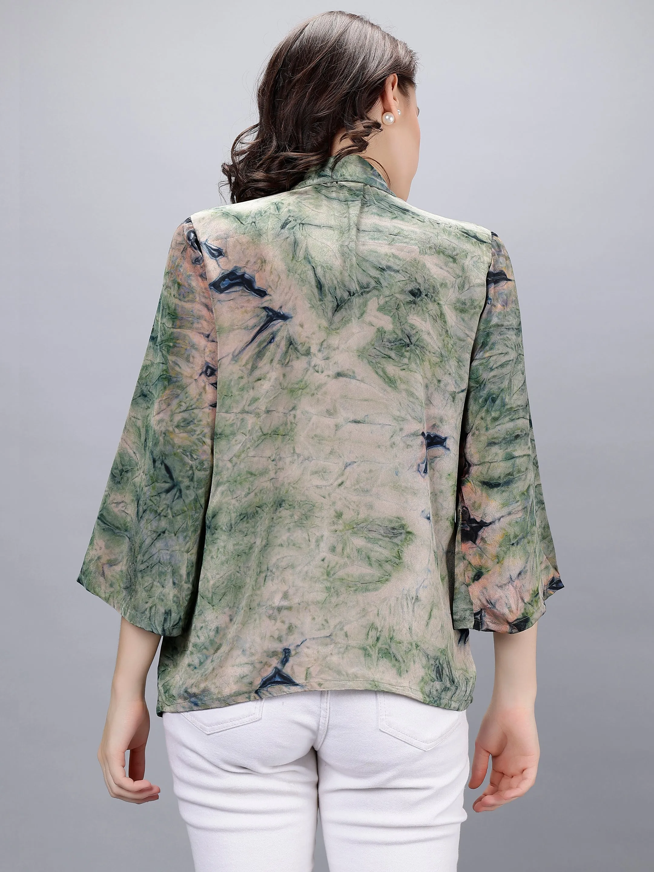 Leafy Green Tie-Dye Printed Shirt