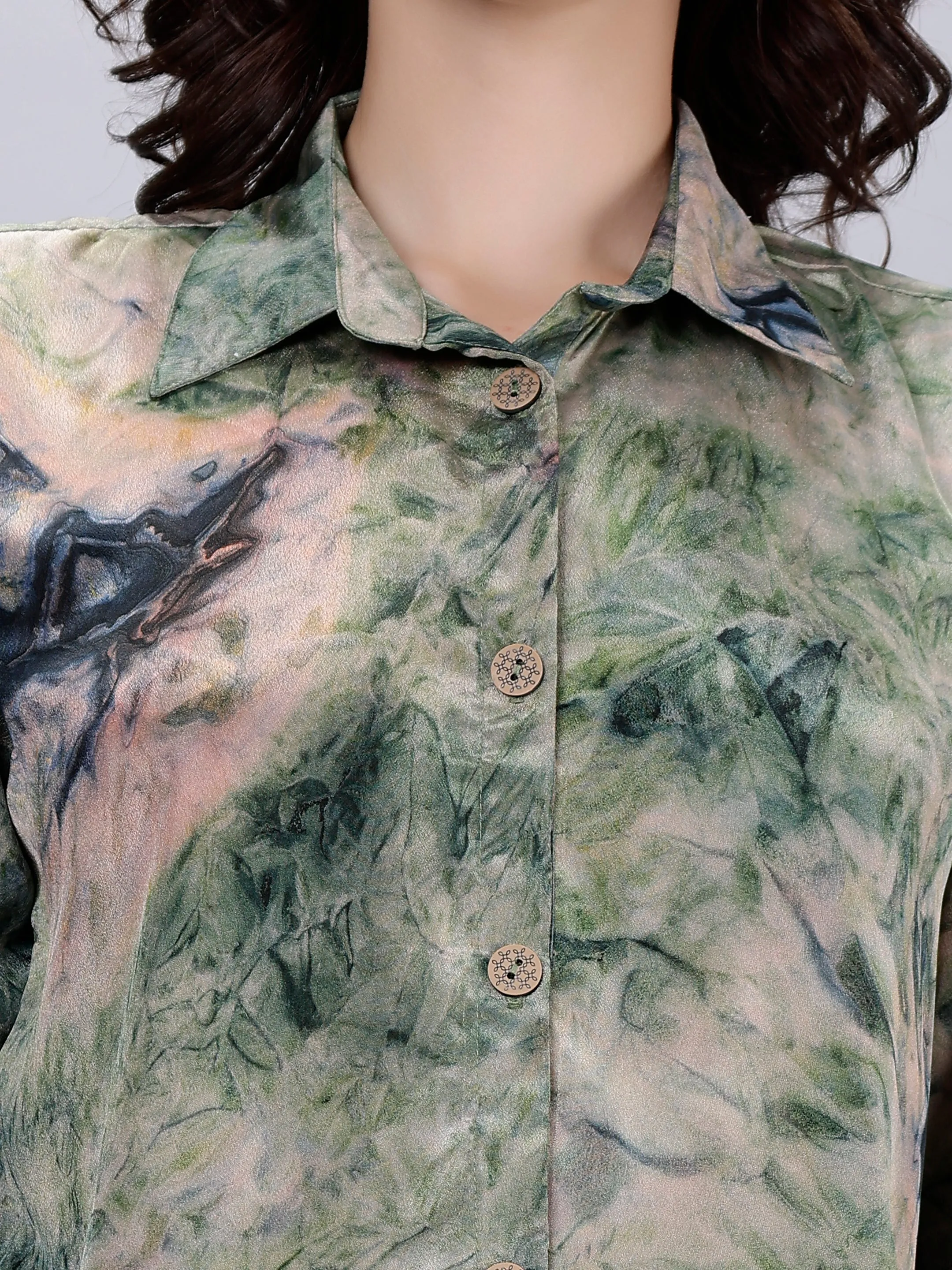 Leafy Green Tie-Dye Printed Shirt