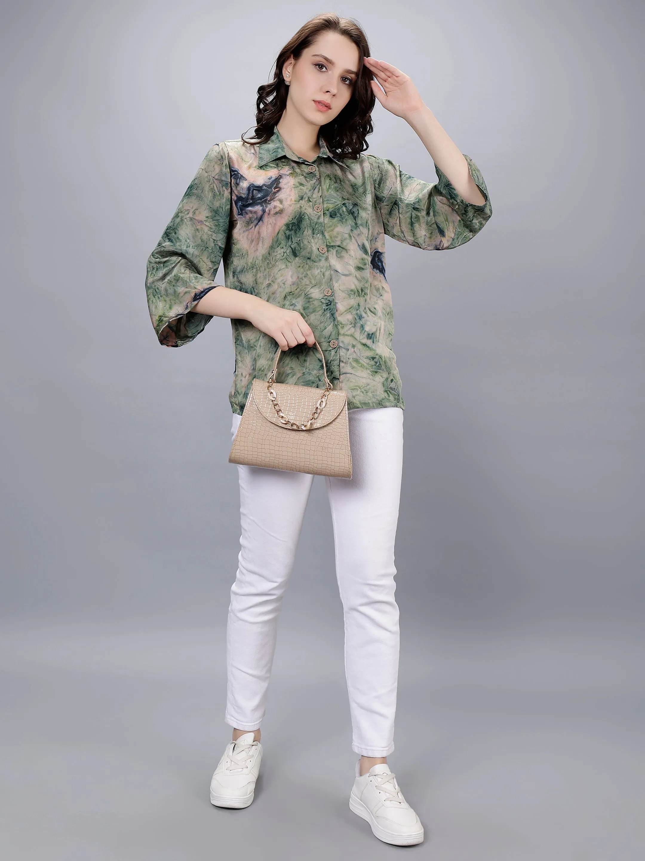 Leafy Green Tie-Dye Printed Shirt