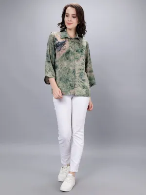 Leafy Green Tie-Dye Printed Shirt