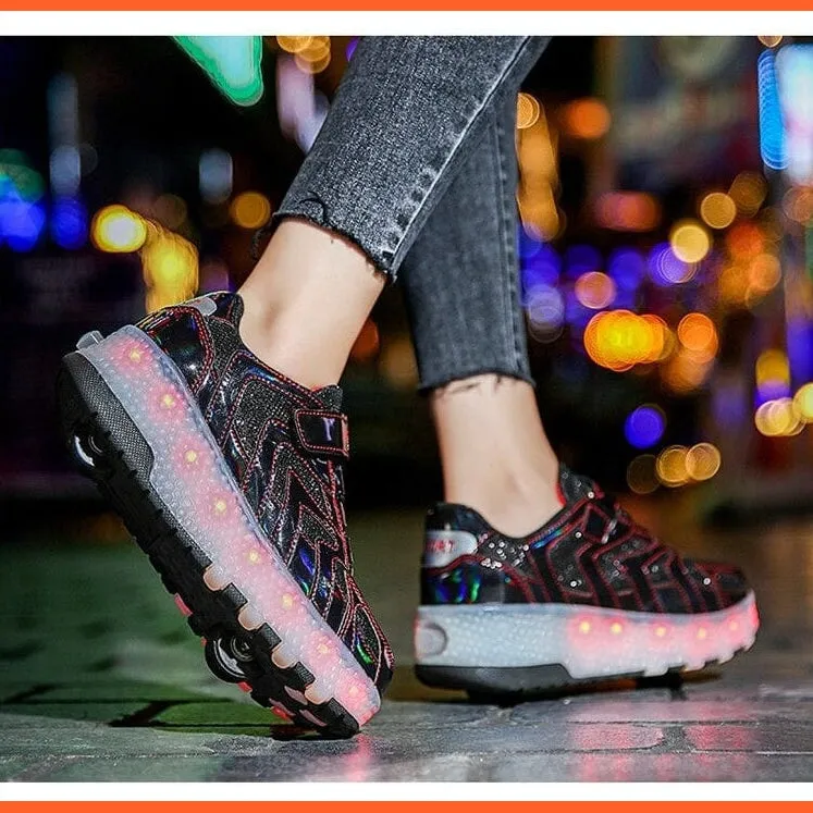 Led Light Up Shoes Roller Sneakers For Children With Double Wheels