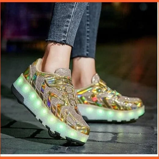 Led Light Up Shoes Roller Sneakers For Children With Double Wheels