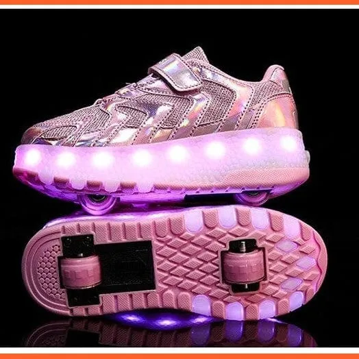 Led Light Up Shoes Roller Sneakers For Children With Double Wheels