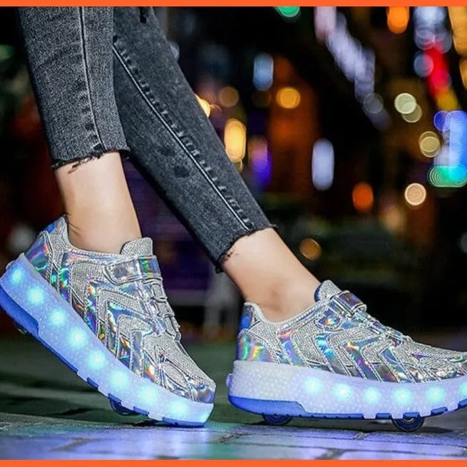 Led Light Up Shoes Roller Sneakers For Children With Double Wheels