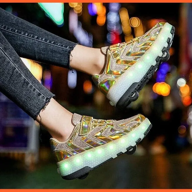 Led Light Up Shoes Roller Sneakers For Children With Double Wheels