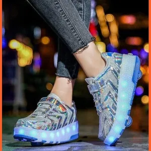 Led Light Up Shoes Roller Sneakers For Children With Double Wheels