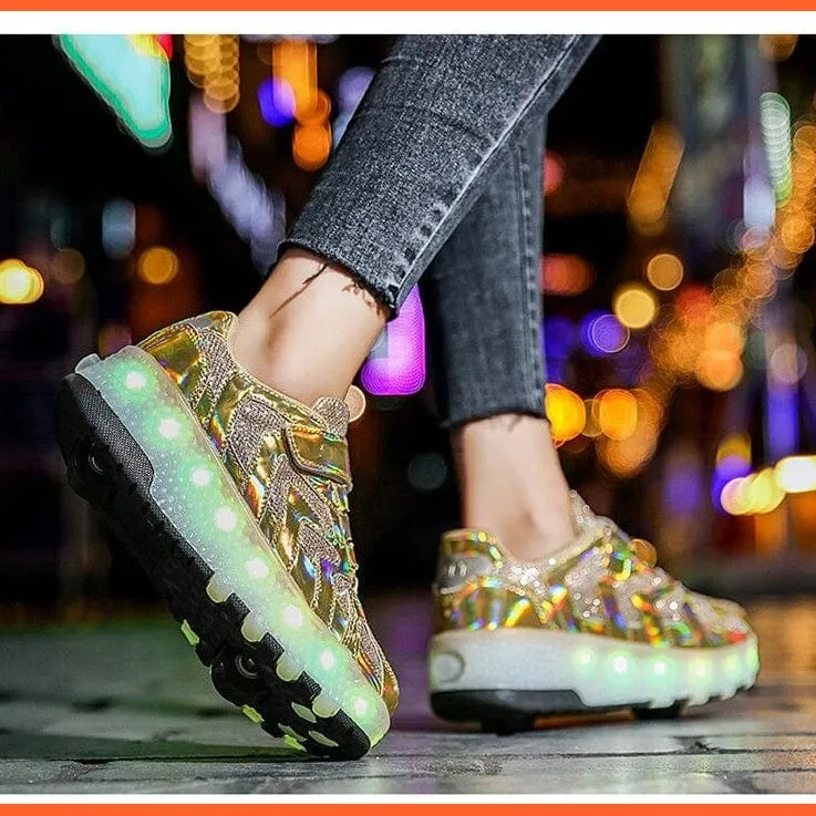 Led Light Up Shoes Roller Sneakers For Children With Double Wheels