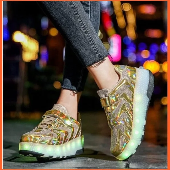 Led Light Up Shoes Roller Sneakers For Children With Double Wheels
