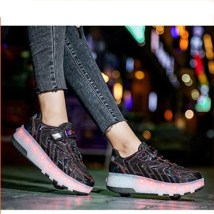 Led Light Up Shoes Roller Sneakers For Children With Double Wheels
