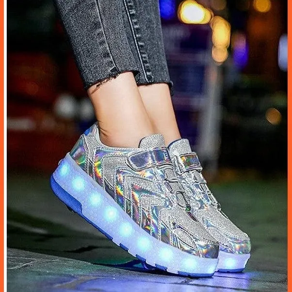 Led Light Up Shoes Roller Sneakers For Children With Double Wheels