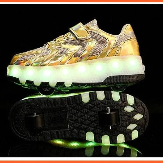 Led Light Up Shoes Roller Sneakers For Children With Double Wheels