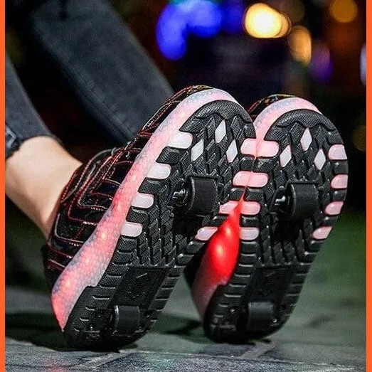 Led Light Up Shoes Roller Sneakers For Children With Double Wheels