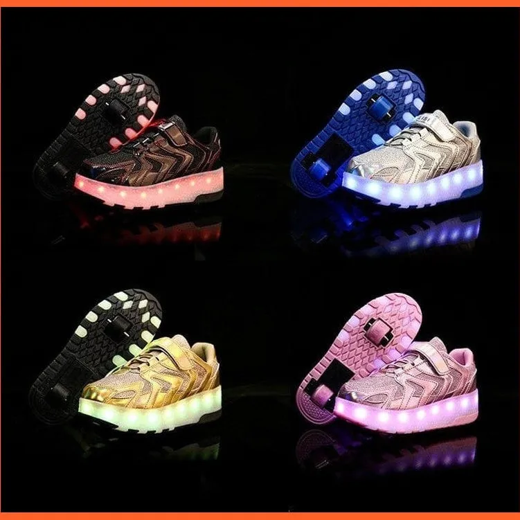 Led Light Up Shoes Roller Sneakers For Children With Double Wheels