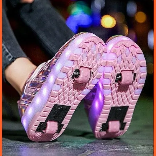 Led Light Up Shoes Roller Sneakers For Children With Double Wheels
